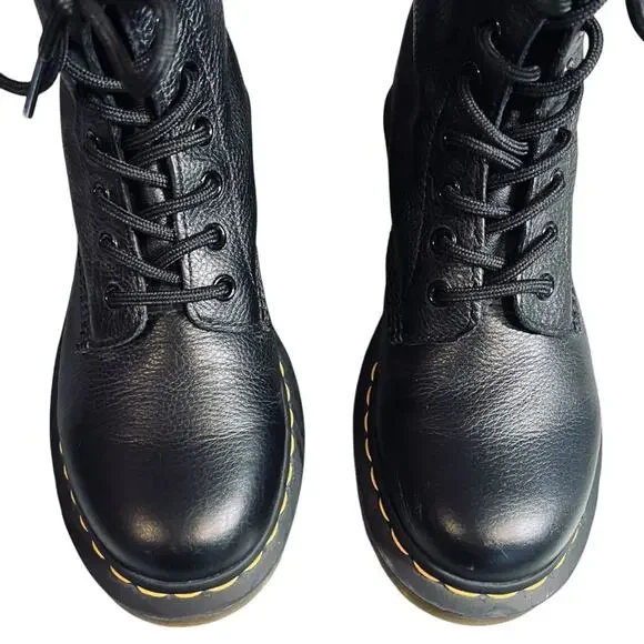 Dr. Martens Women’s Sz 7 Black Leather Pascal Virginia Boots Lace Up - Picture 6 of 11